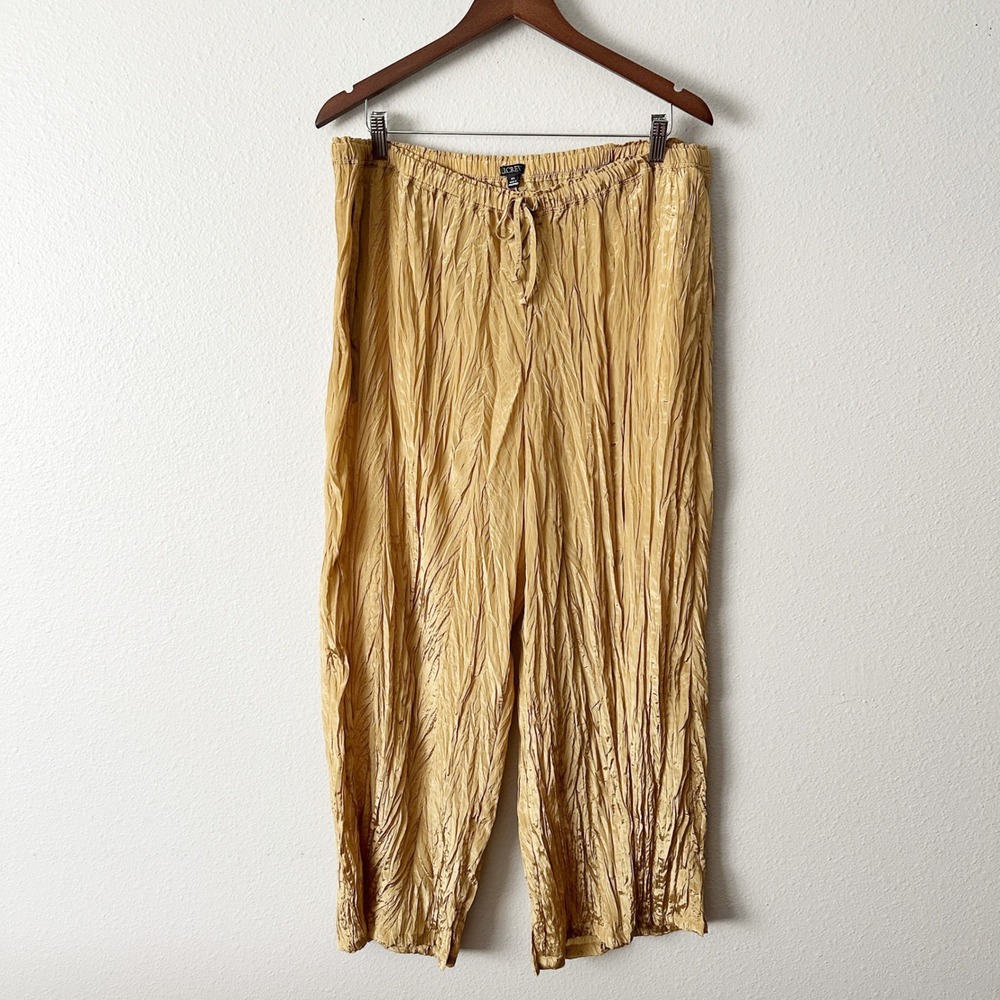J. Crew New Soleil Gold Metallic Crinkle Pull-on Pants women's size XXL NEW - Picture 2 of 11